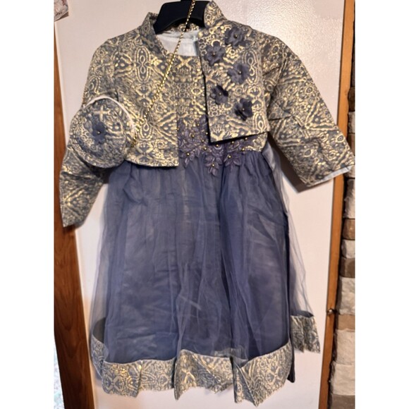 Girls Size 9 Jacquard Dress Sleeveless Dress with Jacket and Bag, Formal Blue - Picture 2 of 16